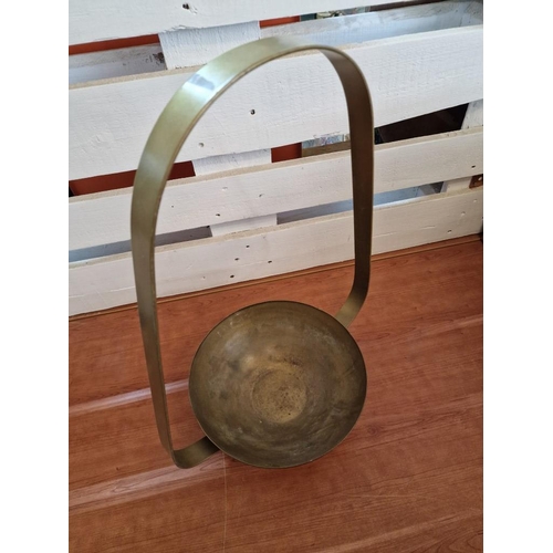 127 - Round Metal Bowl with Long / Tall Handle, (Approx. H: 58cm, Ø: 29cm)