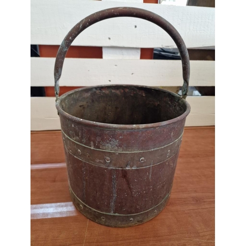 128 - Vintage Copper & Brass (?) Bucket / Planter with Carrying Handle, (Approx. Ø: 28cm, H: 24cm + Handle... 