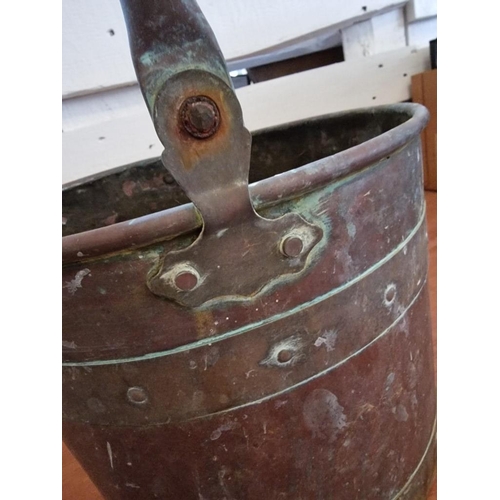 128 - Vintage Copper & Brass (?) Bucket / Planter with Carrying Handle, (Approx. Ø: 28cm, H: 24cm + Handle... 