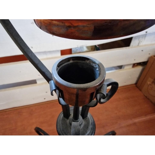 129 - Vintage Copper Kettle on Decorative Floor Standing Black Metal Warming Stand, (Approx. H: 76cm)