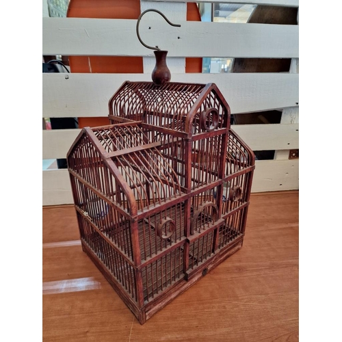 130 - Decorative / Ornamental Gothic Style Bird Cage, with 2 x Blue & White Porcelain Food / Water Contain... 