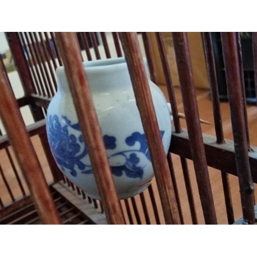 130 - Decorative / Ornamental Gothic Style Bird Cage, with 2 x Blue & White Porcelain Food / Water Contain... 