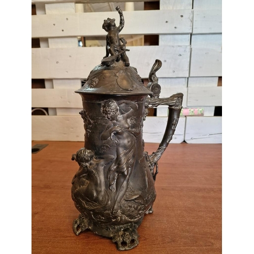 174 - Antique German Silver Plated Figural Lidded Stein / Pitcher / Tankard with Artistic Embossed Figures... 