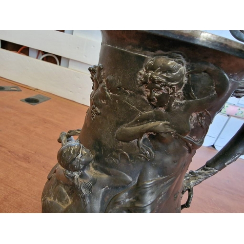 174 - Antique German Silver Plated Figural Lidded Stein / Pitcher / Tankard with Artistic Embossed Figures... 