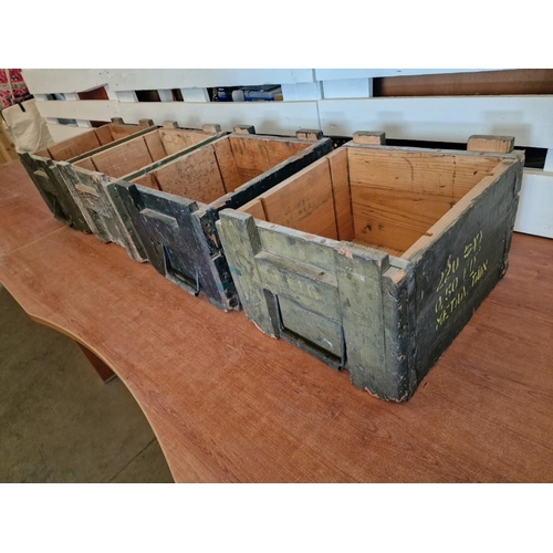 41 - Set of 4 x Vintage Wooden Artillery Boxes with Carrying Handles and Metal Banding, (Approx. 39 x 34 ... 