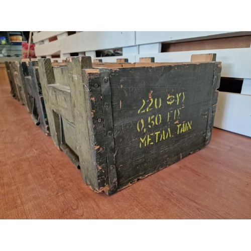 41 - Set of 4 x Vintage Wooden Artillery Boxes with Carrying Handles and Metal Banding, (Approx. 39 x 34 ... 