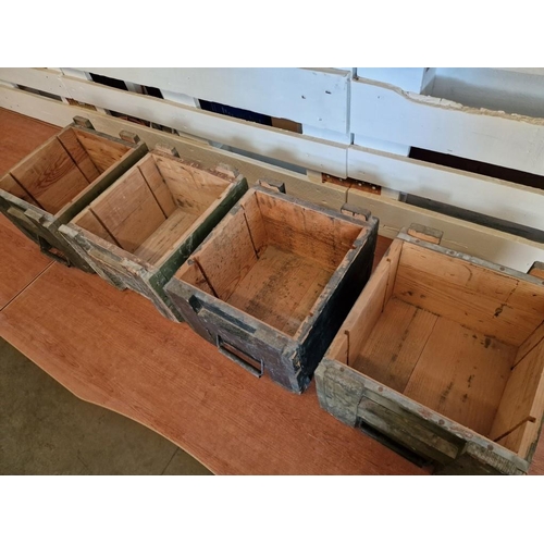 41 - Set of 4 x Vintage Wooden Artillery Boxes with Carrying Handles and Metal Banding, (Approx. 39 x 34 ... 