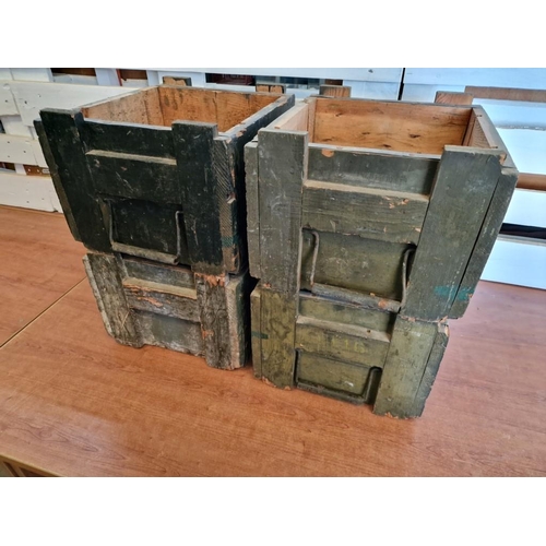 41 - Set of 4 x Vintage Wooden Artillery Boxes with Carrying Handles and Metal Banding, (Approx. 39 x 34 ... 