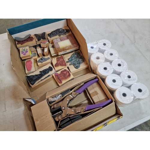 78 - Collection of Wood and Rubber Craft Stamps, 'We R Memory Keepers' Punch and Qty of Paper Till Rolls