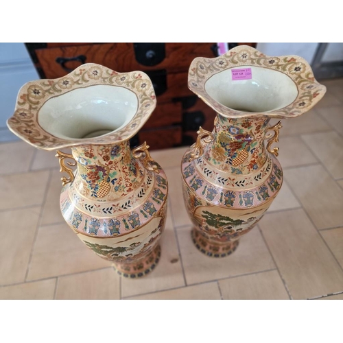 121 - Pair of Highly Decorated Satsuma Style Hand Painted Chinese Vases, (Approx. H: 60cm each), (2)