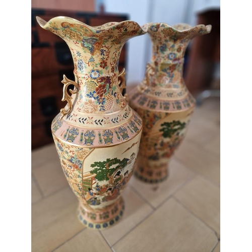 121 - Pair of Highly Decorated Satsuma Style Hand Painted Chinese Vases, (Approx. H: 60cm each), (2)