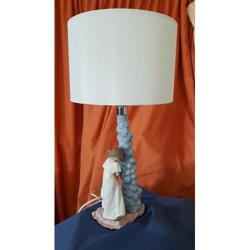 15 - Nao Porcelain Table Lamp with Shade, Featuring 'Girl on her way to bed', (Approx. 40 x 14cm Overall)... 