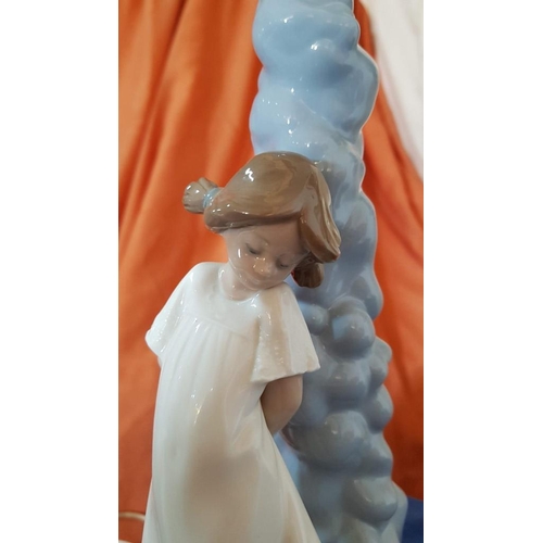 15 - Nao Porcelain Table Lamp with Shade, Featuring 'Girl on her way to bed', (Approx. 40 x 14cm Overall)... 