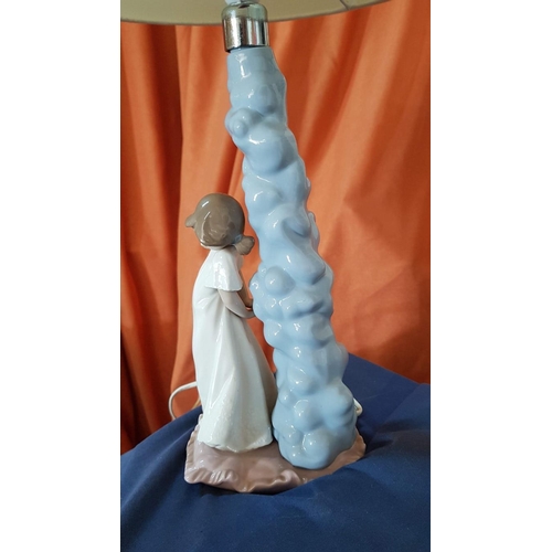 15 - Nao Porcelain Table Lamp with Shade, Featuring 'Girl on her way to bed', (Approx. 40 x 14cm Overall)... 