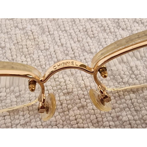 145 - Chanel Glasses with Gold Tone Frames, Diamond Effect 'CC' and Brown Colour 'Quilted' Arms, Made in I... 