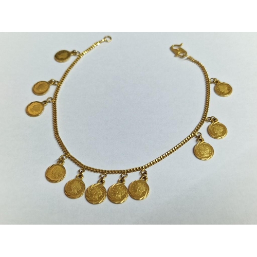 151 - Decorative 22ct Gold (.916) Bracelet with 11 x Coin Effect Charms, (Approx. L: 19cm, Total Weight: 8... 