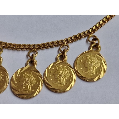 151 - Decorative 22ct Gold (.916) Bracelet with 11 x Coin Effect Charms, (Approx. L: 19cm, Total Weight: 8... 