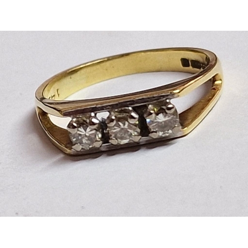 153 - 18ct Gold and 3 Diamond Ring, (Approx. Size N, 3.7g)