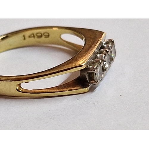 153 - 18ct Gold and 3 Diamond Ring, (Approx. Size N, 3.7g)