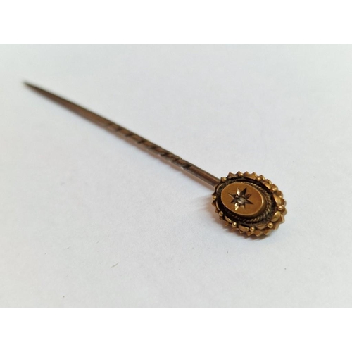 158 - Antique 15ct Gold and Diamond Tie Pin / Stick Pin, (Approx. L: 63mm, Total Weight 1.7g)