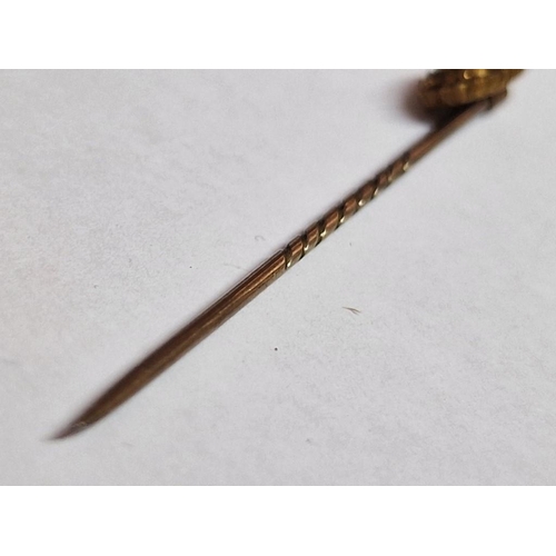 158 - Antique 15ct Gold and Diamond Tie Pin / Stick Pin, (Approx. L: 63mm, Total Weight 1.7g)