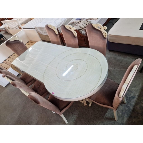 166 - Impressive & Interesting Italian Style Cream Finish Wooden Dining Table with Circular End and Spiral... 