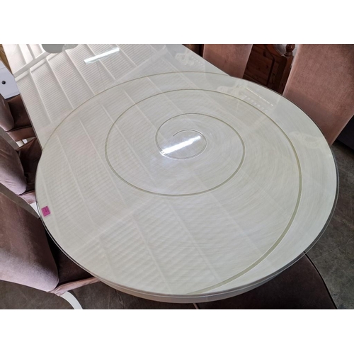 166 - Impressive & Interesting Italian Style Cream Finish Wooden Dining Table with Circular End and Spiral... 