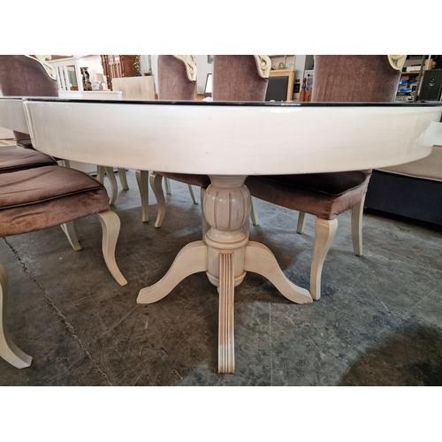 166 - Impressive & Interesting Italian Style Cream Finish Wooden Dining Table with Circular End and Spiral... 