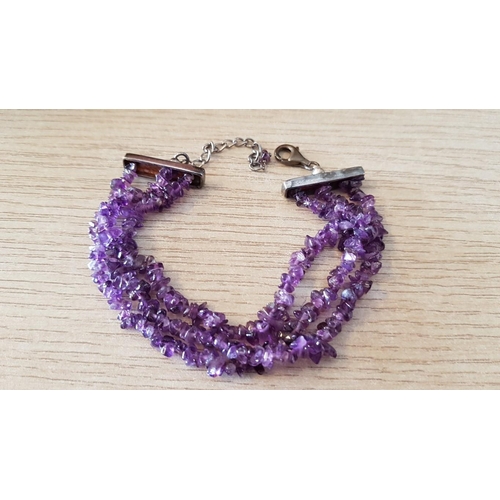 199 - 3-Strand Amethyst / Purple Colour Stone Bracelet with Silver Clasp, (Approx. L: 19cm)