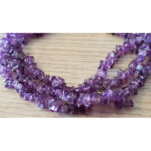 199 - 3-Strand Amethyst / Purple Colour Stone Bracelet with Silver Clasp, (Approx. L: 19cm)