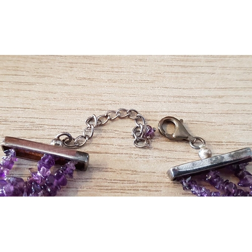 199 - 3-Strand Amethyst / Purple Colour Stone Bracelet with Silver Clasp, (Approx. L: 19cm)