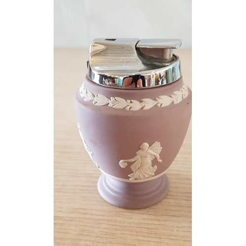 201 - Wedgwood Jasperware & Ronson Table Lighters in Green and Lilac Colours with Decorative White Relief,... 