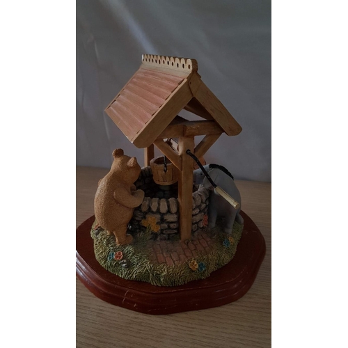 60A - 'Poohs Wishing Well', Classic Pooh Sculpture (A0101) from Border Fine Art Studio on Wooden Base, (Ap... 