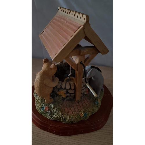 60A - 'Poohs Wishing Well', Classic Pooh Sculpture (A0101) from Border Fine Art Studio on Wooden Base, (Ap... 