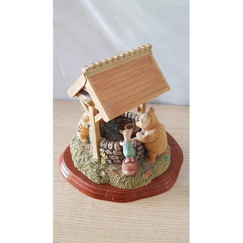 60A - 'Poohs Wishing Well', Classic Pooh Sculpture (A0101) from Border Fine Art Studio on Wooden Base, (Ap... 