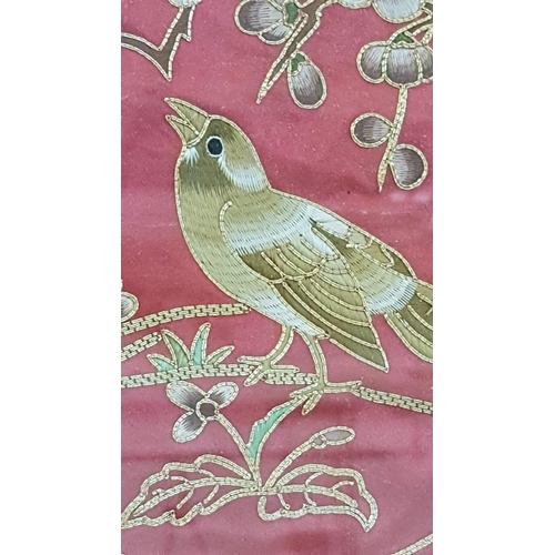 69 - Vintage Chinese Silk / Gold Tone Thread Embroidered Picture with Bird Theme, Framed, (Approx. 35 x 3... 