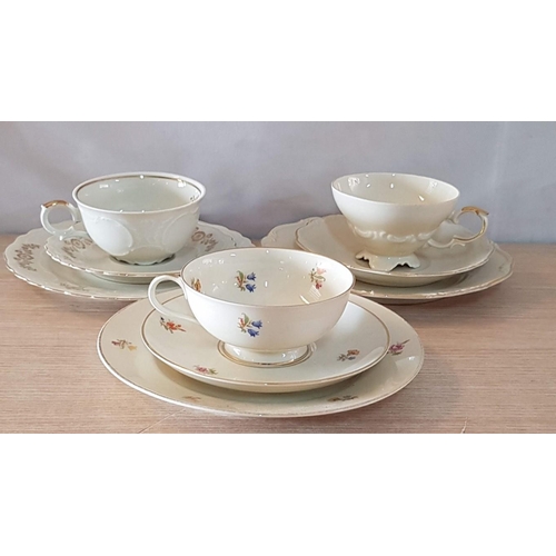 7 - 3 x Vintage Porcelain 'Trios' (Cup, Saucer and Side Plate), Bavaria, Germany