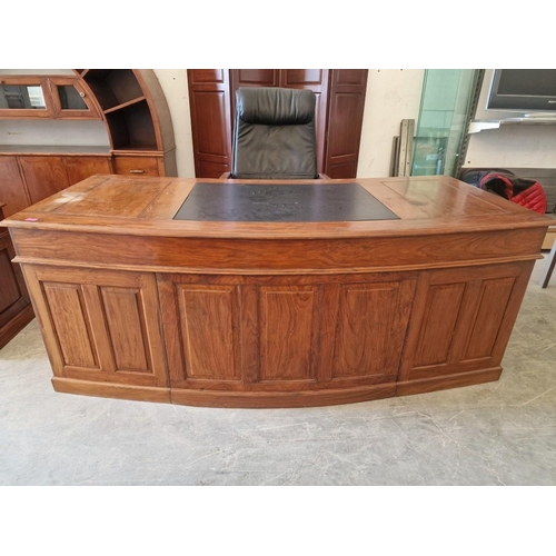 136 - Impressive Solid Wood Curved / Bow Front Executive Desk with Inset Black Leatherette Writing Pad and... 