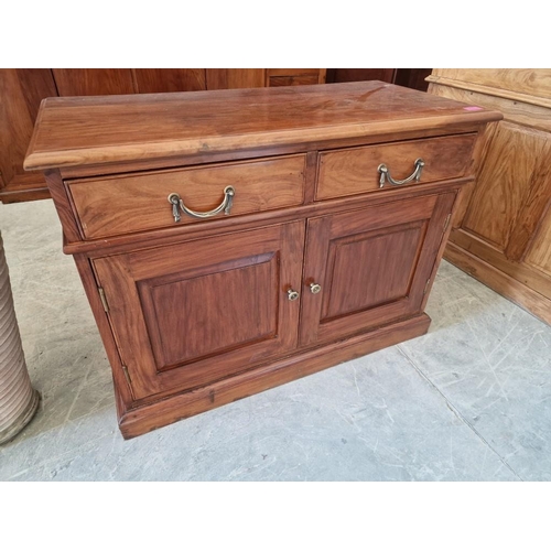 137 - Solid Wood Sideboard with 2 x Drawers and Double Cupboard, (Approx. 90 x 45 x 65cm)