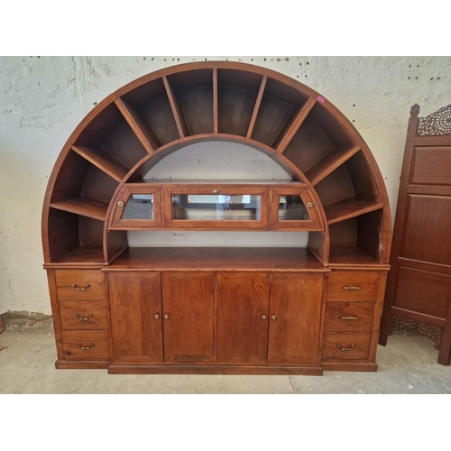 138 - Impressive Solid Wood Office Sideboard with Arched Top and 10-Open Sections for Files / Binders, Gla... 