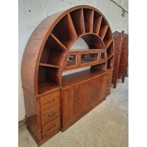 138 - Impressive Solid Wood Office Sideboard with Arched Top and 10-Open Sections for Files / Binders, Gla... 