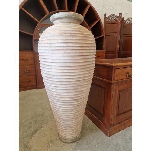 141 - Tall Floor Standing Terracotta Vase with Ribbed Finish, (Approx. H: 98cm)