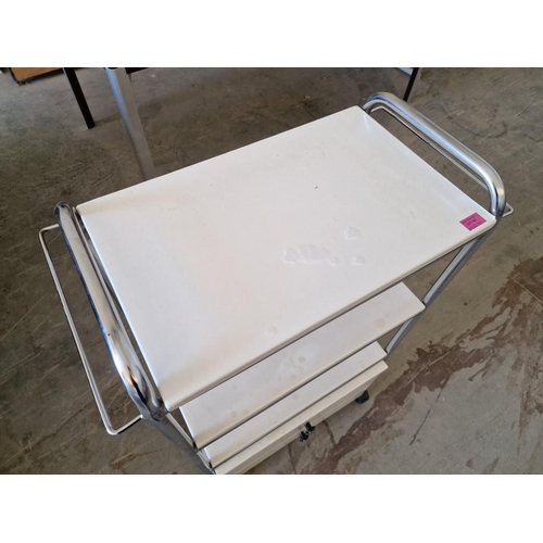 142 - 3-Tier Trolley with 2-Drawers, White Finish with Chrome Frame, on Wheels, (Approx. 67 x 34 x 103cm)