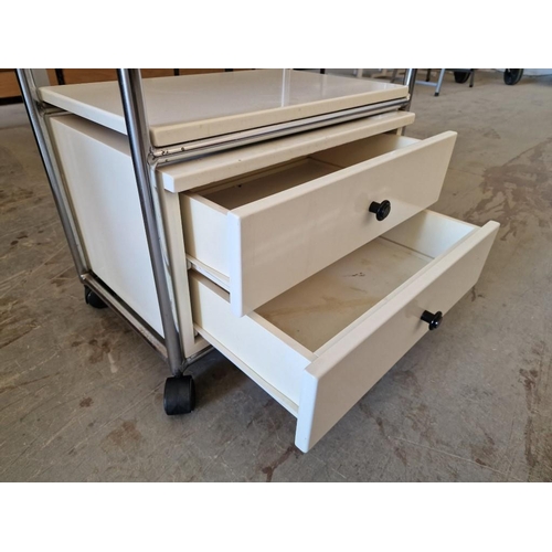 142 - 3-Tier Trolley with 2-Drawers, White Finish with Chrome Frame, on Wheels, (Approx. 67 x 34 x 103cm)