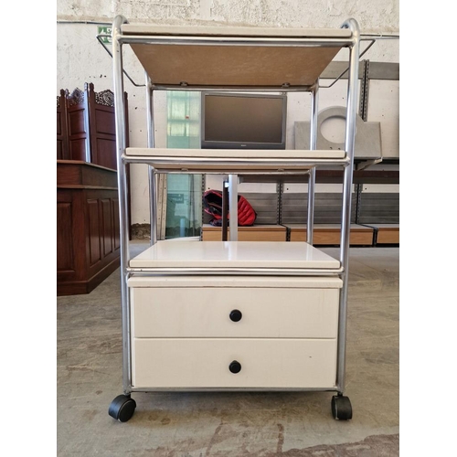 142 - 3-Tier Trolley with 2-Drawers, White Finish with Chrome Frame, on Wheels, (Approx. 67 x 34 x 103cm)