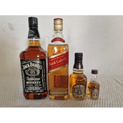 144 - Whisky Collection; Jack Daniels (1 Ltr, 40%), Johnnie Walker Red Label (70cl, 40%), Chivas Regal (20... 