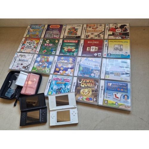 161 - 2 x Nintendo DS Lite (Model: USG-001), White & Black Colours, Together with 18 x Games and Carry Cas... 