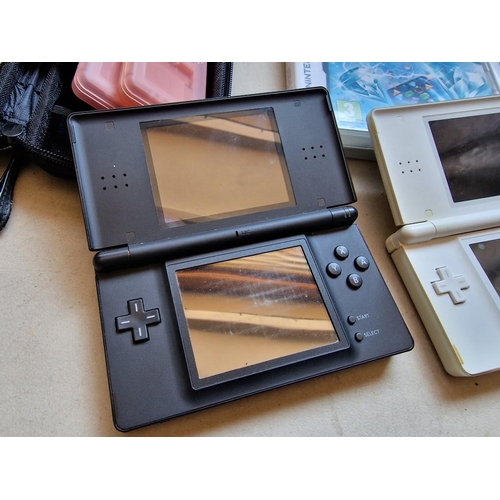 161 - 2 x Nintendo DS Lite (Model: USG-001), White & Black Colours, Together with 18 x Games and Carry Cas... 