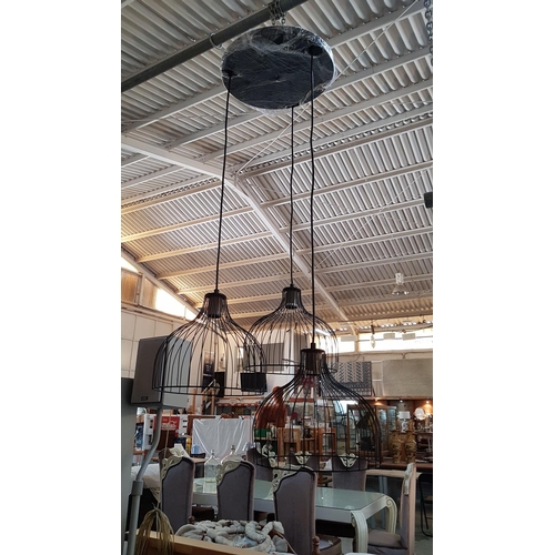 635 - Modern / Designer Light Fitting with 3 x Hanging Black Metal Wire Spheres, * Unused, still in Plasti... 