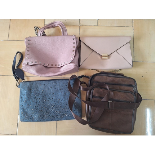 723 - 4 x Handbags; 2 x Pink, 1 x Brown Man Bag, Blue with Studs